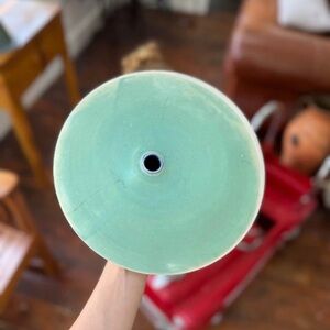 Green Ceramic Vase studio pottery saucer bud vase